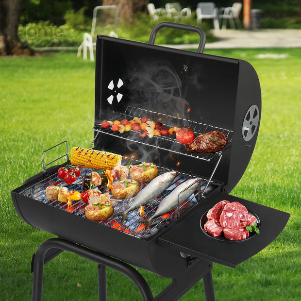 Charcoal BBQ Grill with Adjustable Charcoal Pan & Thermometer