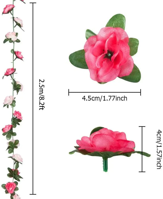 Artificial Rose Garland – 8.2 FT Silk Flower Vine with 45 Blooms & Leaves