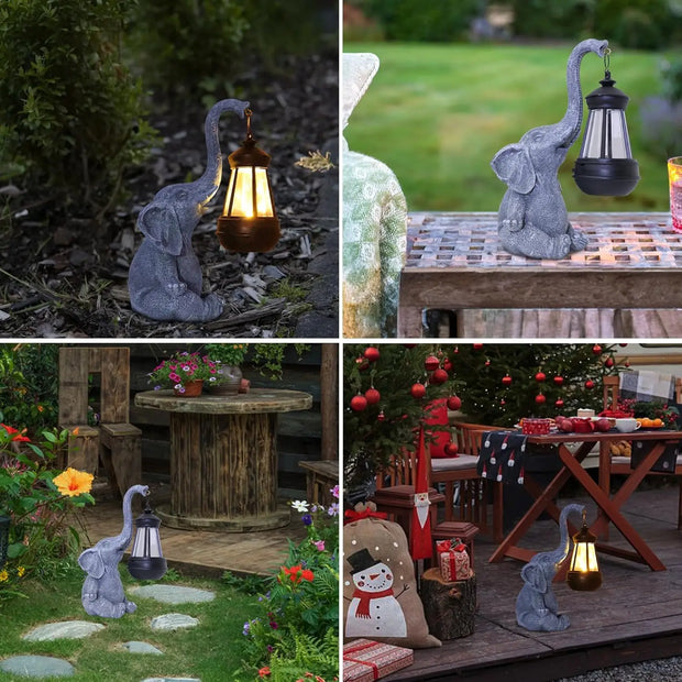 Solar-Powered Resin Elephant Statue