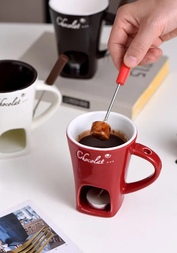 Ceramic Chocolate Melting Mug with Fork