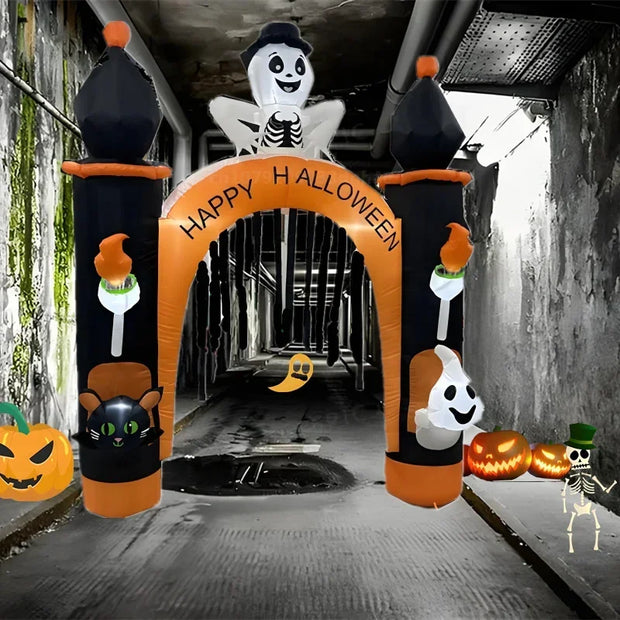 8FT Giant Halloween Inflatable Skeleton Arch with Lights