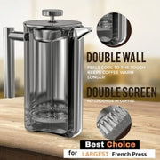 Large Stainless Steel French Press Coffee Maker