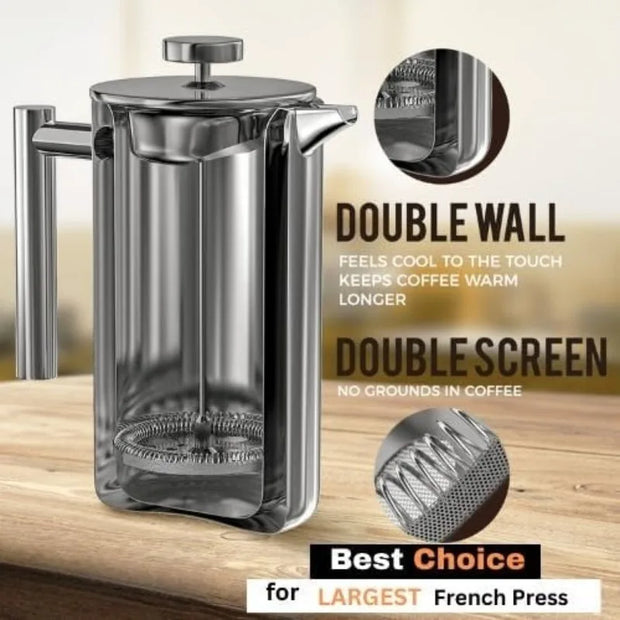 Large Stainless Steel French Press Coffee Maker