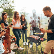 Charcoal BBQ Grill with Adjustable Charcoal Pan & Thermometer