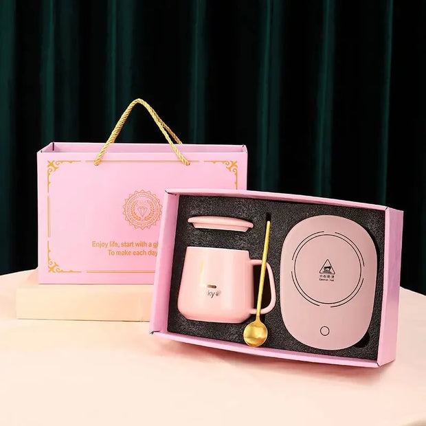 Self-Heating Ceramic Mug Set with Warm Pad Gift