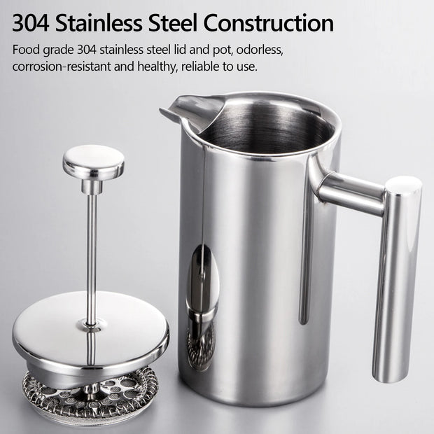 Stainless Steel French Press Coffee Maker – Double Wall Insulated Design