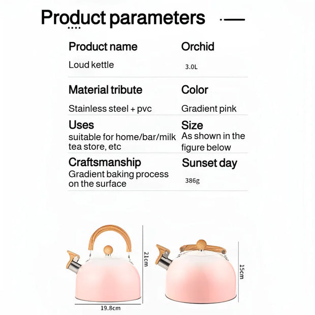 3L Pink Gradient Stainless Steel Whistling Tea Kettle