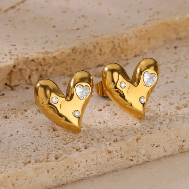 Trendy Heart Hoop Earrings Zircon Metal Women