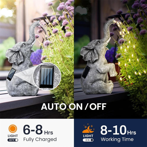 Solar Elephant Garden Ornament with LED Lights