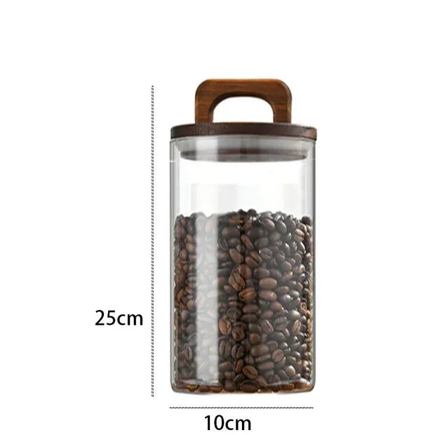 800-2100ml Wood Lid Glass Jar 1pc Airtight Canister Food Container