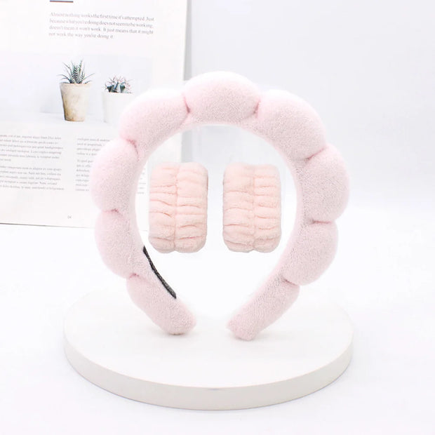 3‑Piece Coral Fleece Spa Headband & Wristbands Set