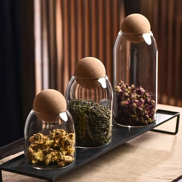 3Pcs/set Glass Storage Jar with Ball Cork Lid