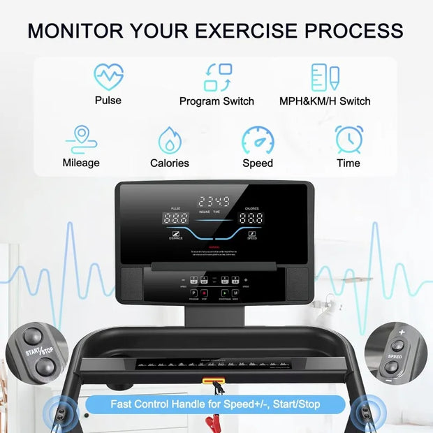 Foldable Treadmill 2.5HP, Incline, 40 Programs