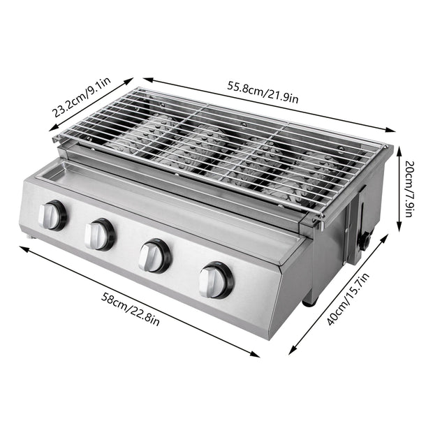 Stainless Steel Smokeless LPG Gas Grill – 4 Burners