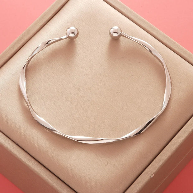 "925 Sterling Silver Adjustable Cuff Bracelet Women"