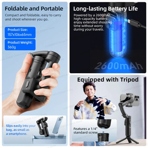 Handheld 3-Axis Gimbal Stabilizer for Smartphones