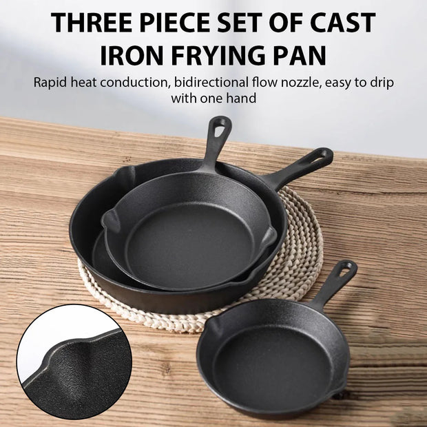 3-Piece Cast Iron Nonstick Frying Pan Set