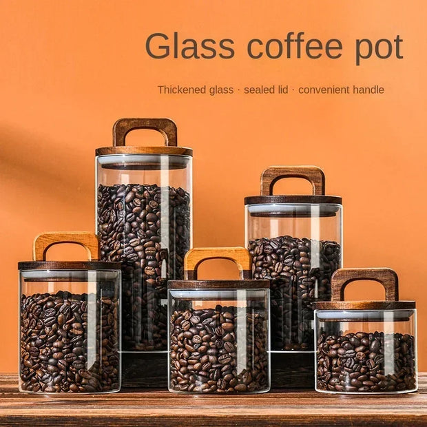 800-2100ml Wood Lid Glass Jar 1pc Airtight Canister Food Container