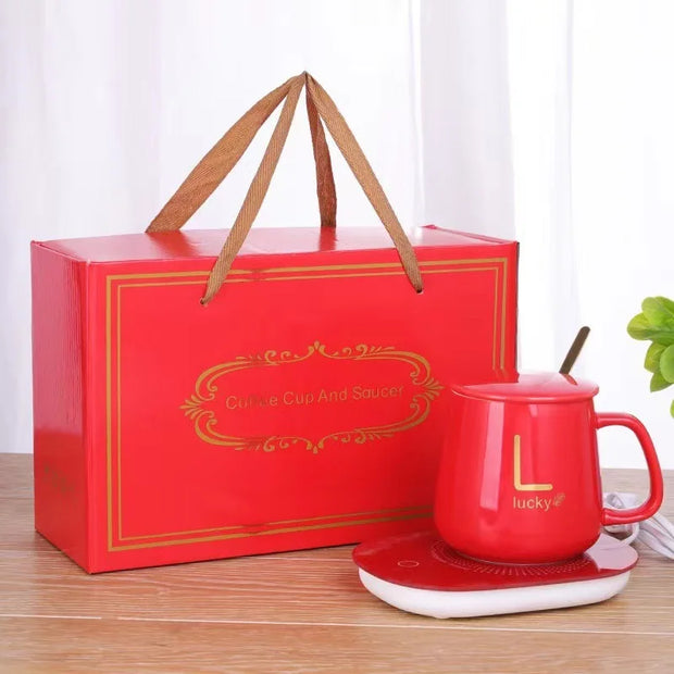 Self-Heating Ceramic Mug Set with Warm Pad Gift