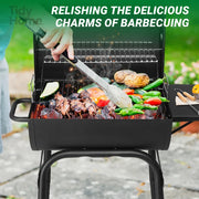 Charcoal BBQ Grill with Adjustable Charcoal Pan & Thermometer