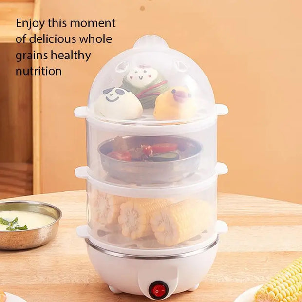 Portable Electric Egg Boiler – 3-Layer Mini Steamer