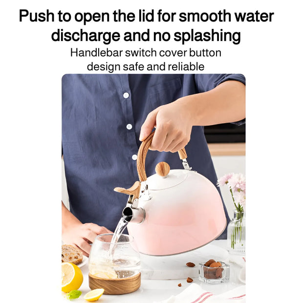 3L Pink Gradient Stainless Steel Whistling Tea Kettle