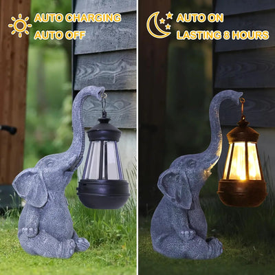 Solar-Powered Resin Elephant Statue