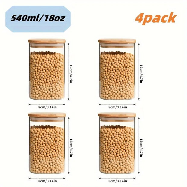 2/4 Pieces, 540Ml/1000Ml Glass Food Storage Jar with Bamboo Lid