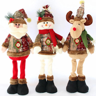 Christmas Plush Shelf Sitters – Stretchable Legs Santa, Snowman & Moose Decorations