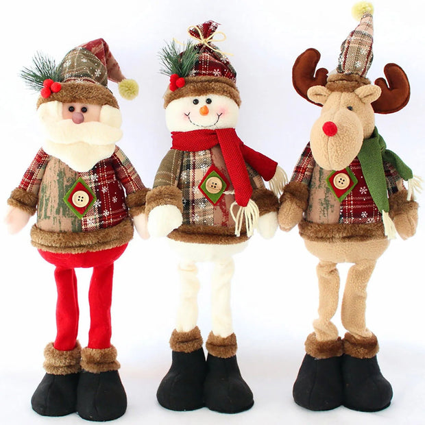 Christmas Plush Shelf Sitters – Stretchable Legs Santa, Snowman & Moose Decorations