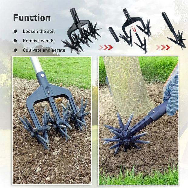 2 in 1 Garden Soil Scarifier Rotary Cultivator Tool