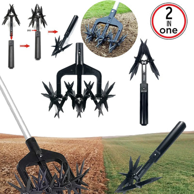 2 in 1 Garden Soil Scarifier Rotary Cultivator Tool