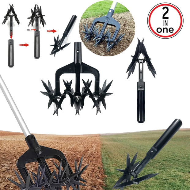 2 in 1 Garden Soil Scarifier Rotary Cultivator Tool