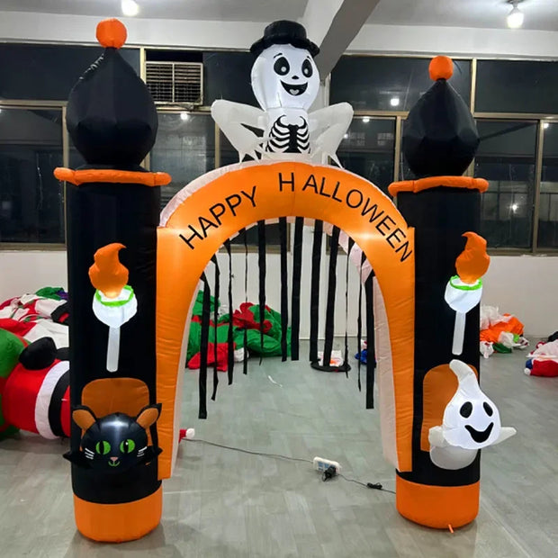 8FT Giant Halloween Inflatable Skeleton Arch with Lights