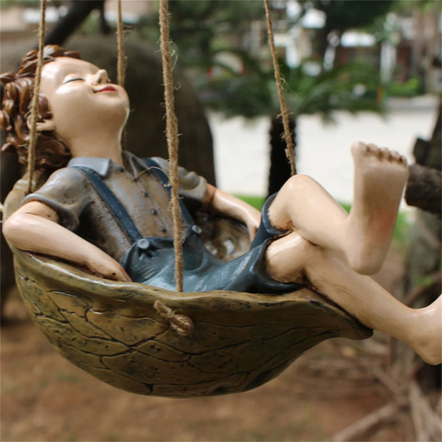 1pc Swing Boy Resin Statue