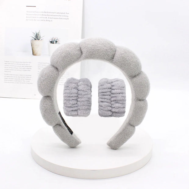 3‑Piece Coral Fleece Spa Headband & Wristbands Set