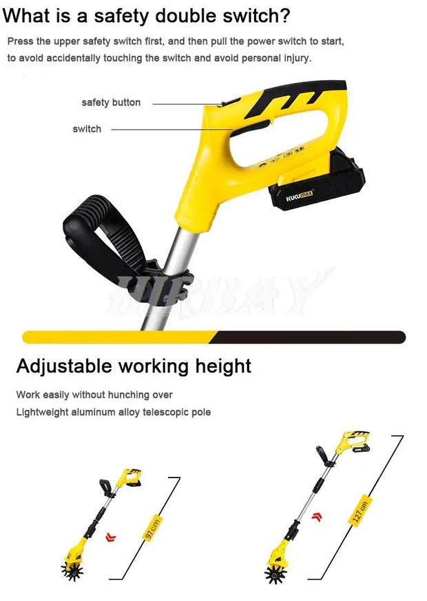 Cordless Electric Tiller/Cultivator – 20V Lithium-Ion Battery