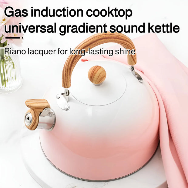 3L Pink Gradient Stainless Steel Whistling Tea Kettle