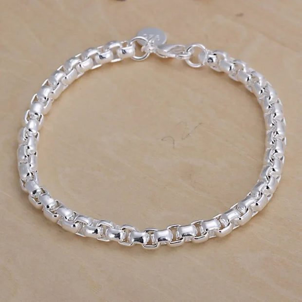 Sterling Silver Solid Charm Bracelet Unisex