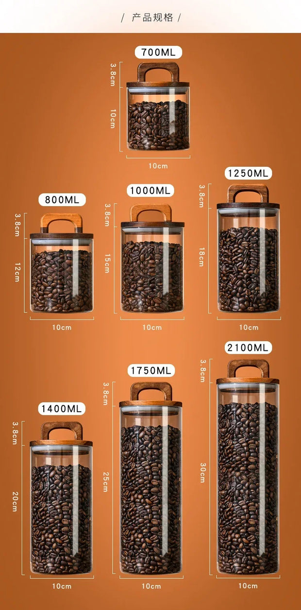 800-2100ml Wood Lid Glass Jar 1pc Airtight Canister Food Container