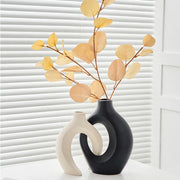 2pcs Nordic Hugging Ceramic Vases Modern Hollow Flower Pots