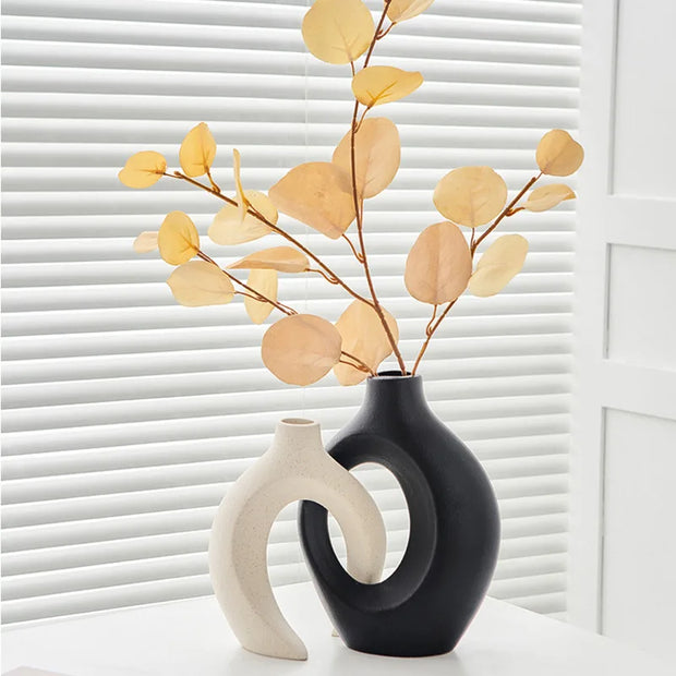 2pcs Nordic Hugging Ceramic Vases Modern Hollow Flower Pots
