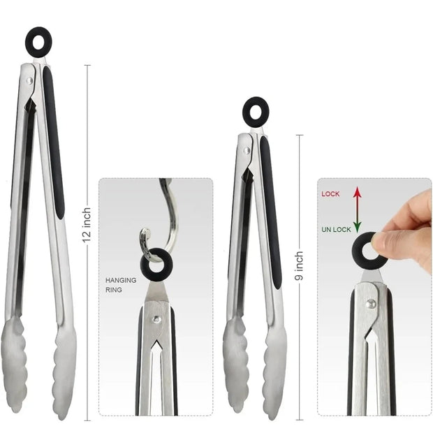 Non-Slip Stainless Steel BBQ Food Tongs
