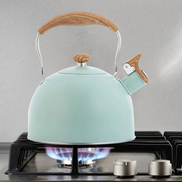 2.5L Stainless Steel Whistling Tea Kettle with Wooden Handle