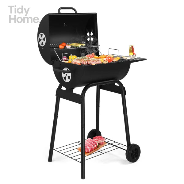 Charcoal BBQ Grill with Adjustable Charcoal Pan & Thermometer