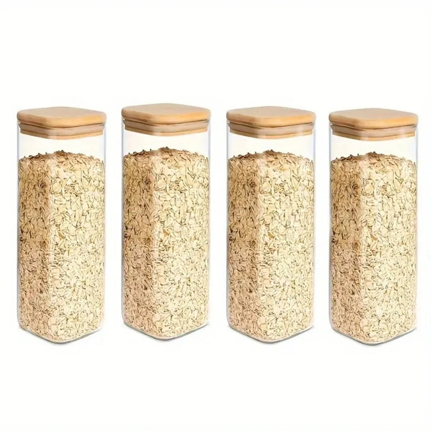 2/4 Pieces, 540Ml/1000Ml Glass Food Storage Jar with Bamboo Lid