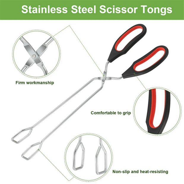 3-Pack Kitchen Scissor Tongs for BBQ & Cooking