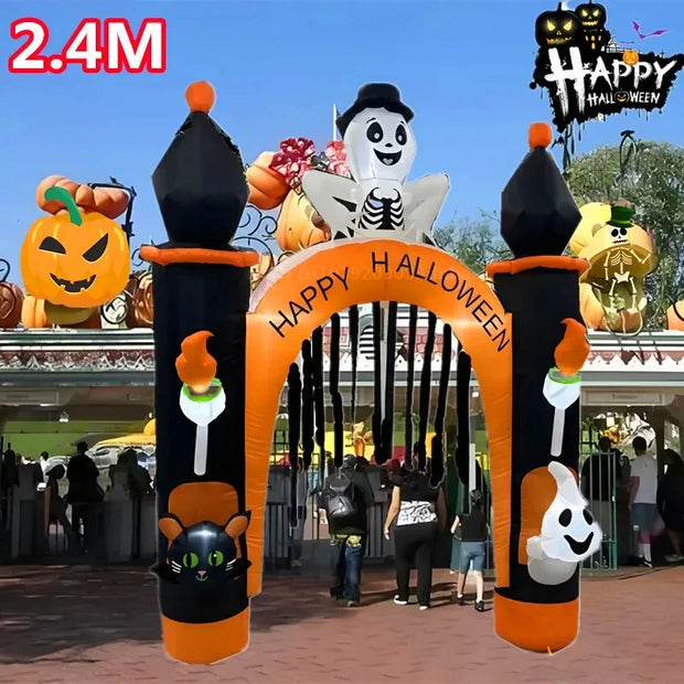 8FT Giant Halloween Inflatable Skeleton Arch with Lights