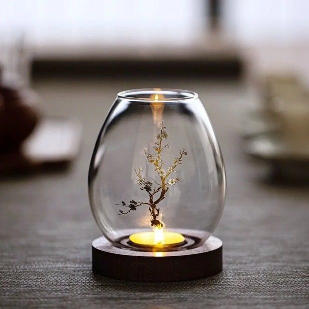 Glass & Wood Candle Stand