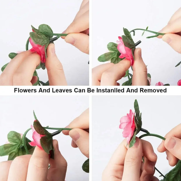 Artificial Rose Garland – 8.2 FT Silk Flower Vine with 45 Blooms & Leaves